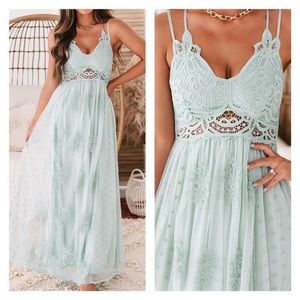 Boutique lace bralette maxi dress in sea foam